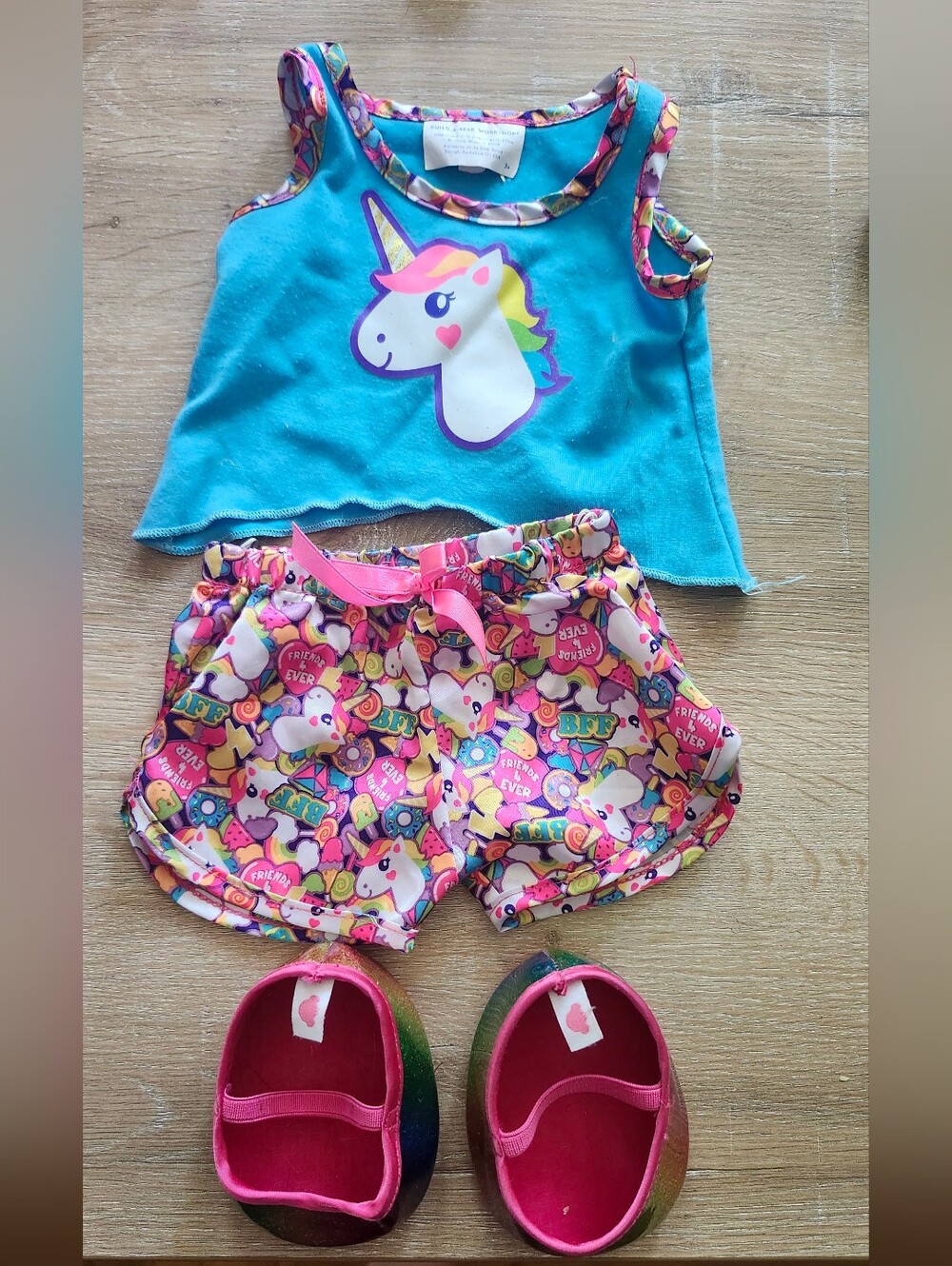 Build A Bear Workshop Rainbow Unicorn Pajama Set With Rainbow Sparkly Flats